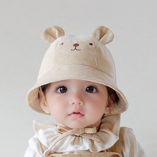 婴儿灯芯绒渔夫帽春秋遮阳可爱1一3岁婴幼儿童，冬季男童女宝宝帽子