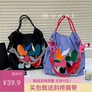 明星高圆圆同款上身日本抽象苹果系列刺绣环保袋刺绣尼龙包购物袋