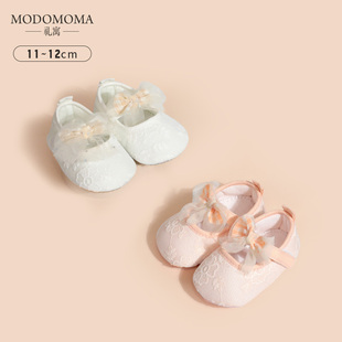 modomoma新生儿用品婴儿鞋子春装公主，女宝洋气蕾丝薄款软底学步鞋