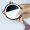 定制黑胡桃木猫咪发光LlED化妆镜小镜子随身镜梳妆镜木质便携女生