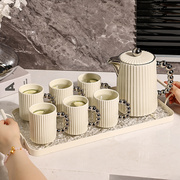 水杯套装奶油风陶瓷杯具茶具，家用简约客厅冷热，水壶高级感水具套装