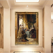 竖版欧式宫廷人物油画贵妇人客厅，喷绘有j框画酒店宾馆会所装饰画