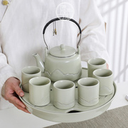 小清新提梁壶功夫茶具套装青陶瓷中式现代简约草木灰大号茶壶茶杯