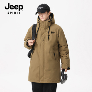 jeep羽绒棉服男士冬季2023连帽保暖中长款棉衣，防风军大衣外套