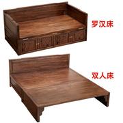 新中式实木罗汉床弥勒榻客厅箱体多功能沙发床1.5米1.8推拉小户型