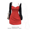 大码胖妹妹纯欲风法式红色，波点收腰吊带连衣裙，+薄款防晒开衫套装