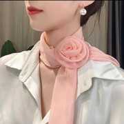 纯色玫瑰花丝巾14*135长款多用百变韩版百搭装饰围脖广场舞蹈领巾