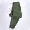 春季长裤时尚军绿色中腰休闲直筒型小脚纯色青年美式针织运动卫裤