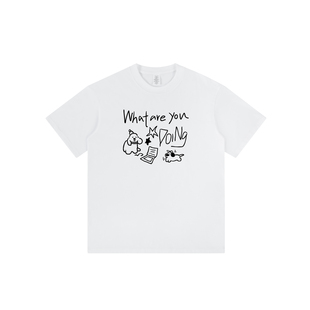 短袖t恤男女上衣白色，2024年夏季小狗，涂鸦印花可爱流行纯棉tee