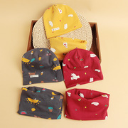 秋冬季男女婴儿护耳帽子围脖套装纯棉保暖儿童宝宝帽子围巾两件套