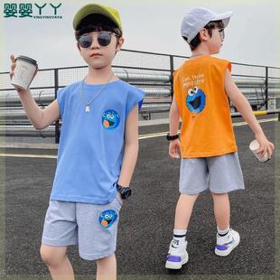 韩系童装男童夏装套装儿童背心两件套无袖T恤纯棉宽松小男孩短袖