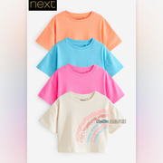 英国Next女大童亲子荧光粉橙蓝彩虹短袖T恤运动衫4件871-759