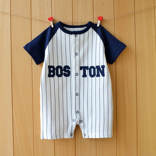 婴儿棒球服纯棉夏季0-1岁男宝宝，短袖哈衣新生儿，连体衣满月爬爬服