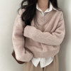 韩国chic秋冬法式小众基础款纯色V领套头毛衣长袖保暖针织上衣女