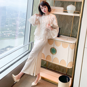 MIUCO仙气空灵白玫瑰盘花衬衫+中式提花鱼尾半裙套装