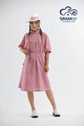 SUUNAI.WRH蒙古女装夏季连衣裙宽松遮肉短袖立领民族元素粉色时尚