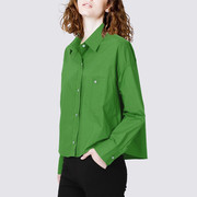 欧美纯棉绿色衬衫女设计感小众春2023港风宽松小个子上衣长袖