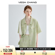 vegachang夏季休闲套装，女2024小香风短袖，外套直筒短裤两件套