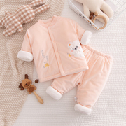 婴儿棉衣宝宝春装套装保暖春秋冬季夹棉分体两件套衣服薄棉