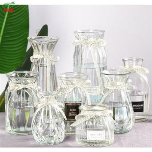玻璃花瓶时尚透明绿植，插画绿色植物几何简约水培，洋牡丹卧室餐桌