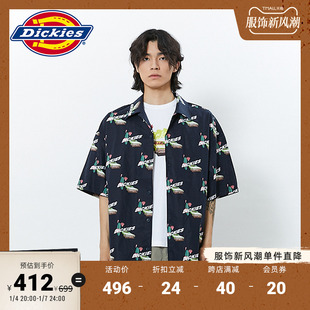 dickies商场同款23春夏，男式满身印花宽松工装休闲长袖衬衫