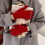 针织手套女冬季可触屏，保暖2023韩版百搭加厚保暖防寒分指骑行
