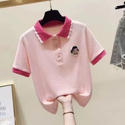 女童polo衫短袖2023夏季儿童翻领t恤中大童撞色网红半袖上衣