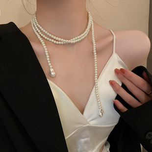 长款珍珠项链女夏季简约气质小设计锁骨链