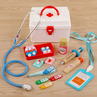 儿童木制小医生扮演玩具，套装女孩医疗箱护士打针工具过家家听诊器