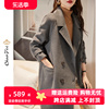韩版西装领双面零羊绒大衣女2023秋冬季高级感中长羊毛呢外套