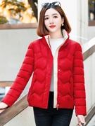 冬季羽绒棉服女士短款棉袄宽松免洗亮面外套时尚洋气红色棉衣