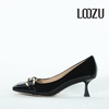 龙足LOOZU2022年春夏漆皮高跟瓢鞋方头小跟气质优雅办公女鞋