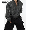 RRC美式复古PU皮夹克晕染麂皮工装夹克男高街潮牌飞行员皮衣外套