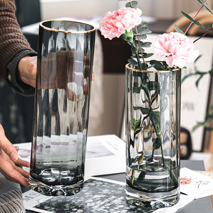 北欧简约创意轻奢透明花瓶水养，富贵竹百合玻璃插花瓶客厅餐桌摆件