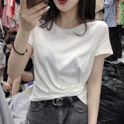 白色短袖t恤女2022夏季修身半袖ins潮网红紧身亮闪闪短款上衣