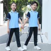 小学生校服套装幼儿园园服儿童运动会短袖T恤班服六一蓝红白夏装