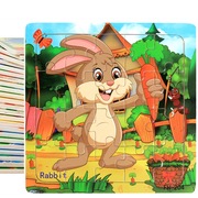 20片木质儿童智力玩具，木制拼图拼板卡通动物地摊玩具直供