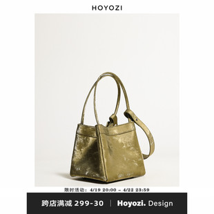 小优家包包HOYOZI 新中式真皮女包手拎托特包银色单肩斜挎包