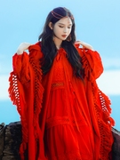 青海新疆西藏旅游衣服，女装大西北红色斗篷，外套适合去西安旅行穿搭
