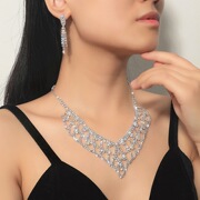 欧美奢华爪链项链颈链，耳环水钻二件套装，礼服婚纱配饰品跨镜