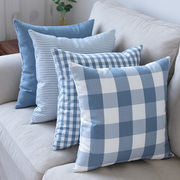 北欧大格子靠垫客厅沙发抱枕，蓝色抱枕套，靠枕套不含芯50床头靠背垫