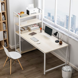 电脑书桌书架组合一体台式桌简约租房家用学生办公桌卧室简易桌。