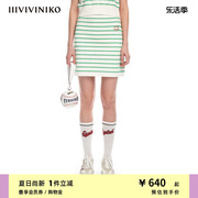 IIIVIVINIKO夏季运动感修身撞⾊A型针织半身裙女M323824602E