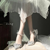 婚鞋新娘鞋法式银色高跟鞋2023年女18岁成人礼设计感小众细跟