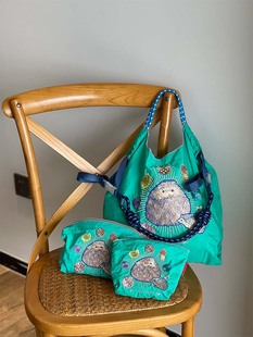 日系刺绣ballchain化妆包刺猬，环保布袋收纳袋尼龙布袋，包中包(包中包)