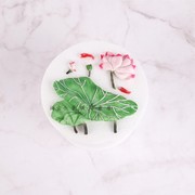 中式荷叶花莲蓬锦鲤，荷塘月色硅胶翻糖模具，一对烘焙翻糖蛋糕工具