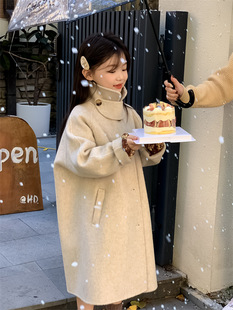 韩国童装女童双面羊绒大衣，中长款2023儿童冬韩范气质(范气质)