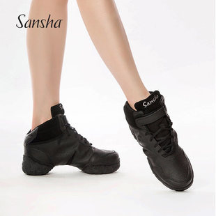 sansha法国三沙现代舞鞋，女爵士软底皮面，加绒运动舞蹈鞋广场舞鞋