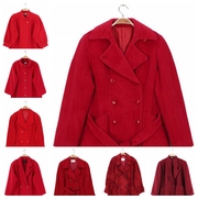 vintage古着日本孤品春季复古文艺，廓型茧型毛呢大衣喜气热烈红色