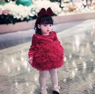 韩国正版公主裙女童连衣裙，洋气周岁礼服婚纱，表演裙走秀花童新年装